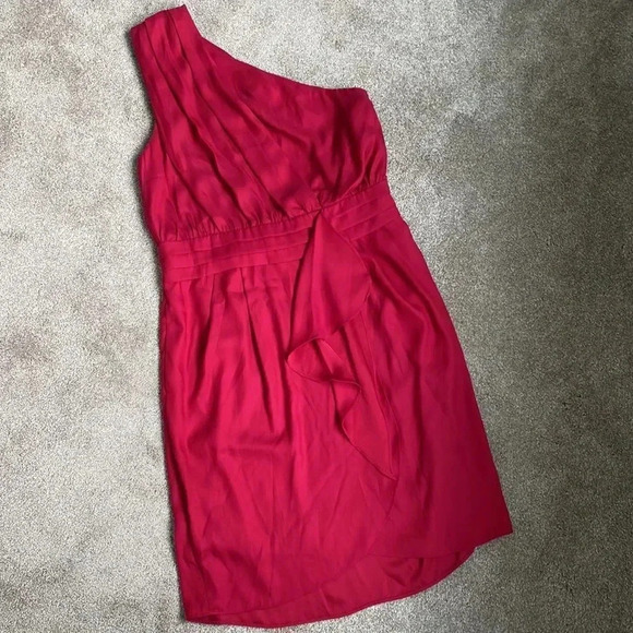 BCBGeneration Red Ruby One Shoulder Silky Ruffle Mini Formal Dress Size 8 - Picture 2 of 16